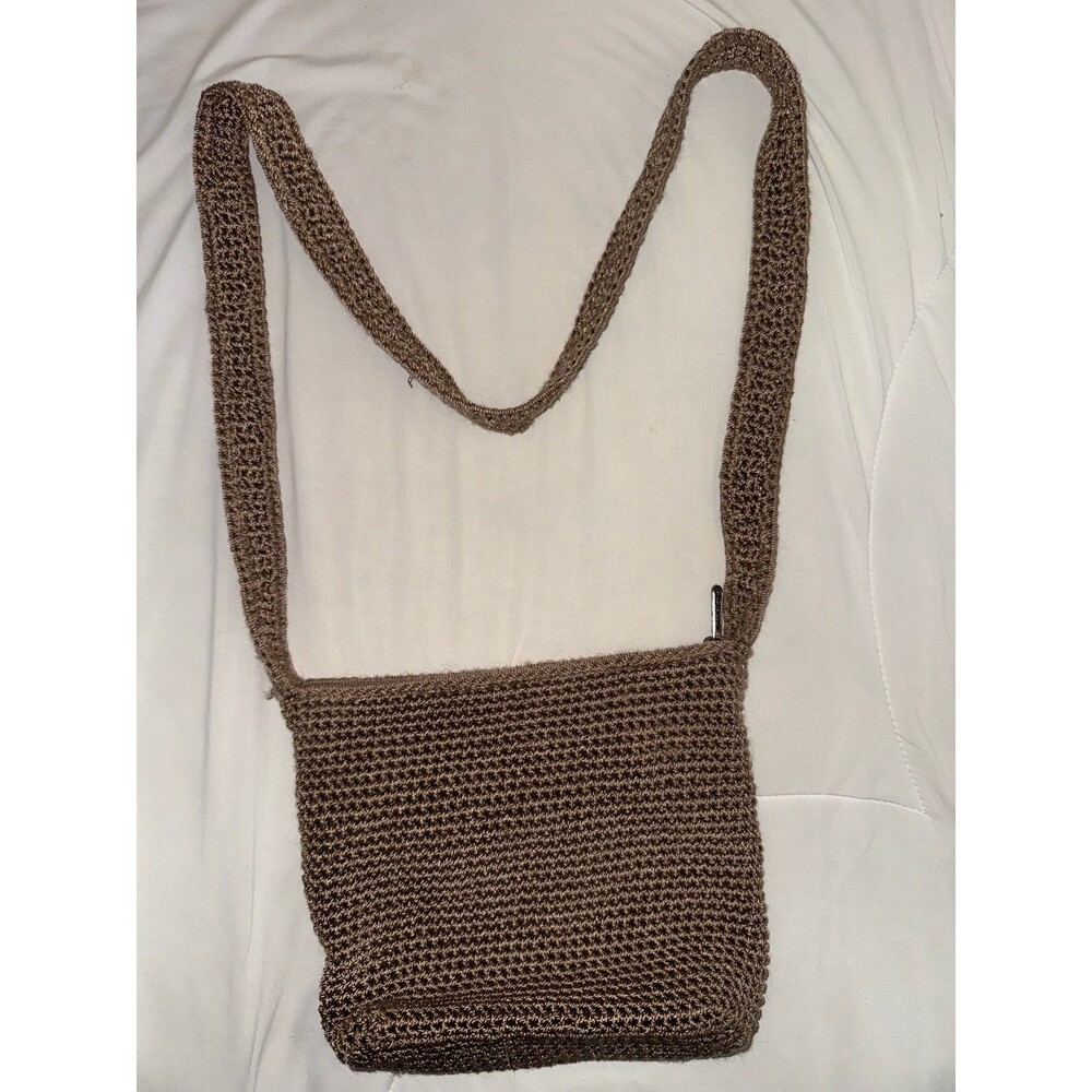 The Sak Brown Crochet Crossbody Bag Small Woven Knit Boho Shoulder Purse